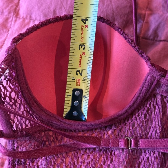 RARE VS, Open back Maroon Mesh Bandeau Bodysuit w/ Tropical Flower Detail - Picture 9 of 10